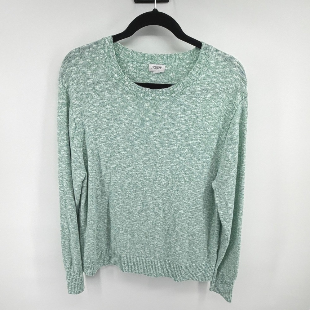 J.Crew Sweater Marled Knit Pullover Large Green Women Crew Neck Casual Top